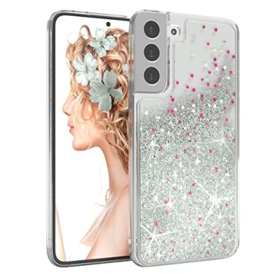 Abbildung von EAZY CASE Hülle kompatibel mit Samsung Galaxy S22 Plus 5G Schutzhülle Flüssig Glitzer, Handyhülle, Schutzhülle, Cover Glitter Flüssigkeit, TPU/Silikon, Transparent/Durchsichtig, Silber