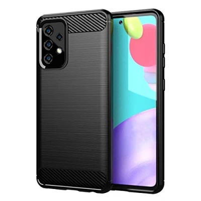 Abbildung von Cadorabo Hülle kompatibel mit Samsung Galaxy A72 4G / 5G Schutzhülle TPU Silikon Case Karbon Optik Slim Kratzfest Weiche Gummi Rundumschutz für in Schwarz