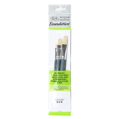 Abbildung von Winsor &amp; Newton 5295020 Foundation Pinselsets, Ölpinsel, 3er Set, Flachpinsel Nr. 4,10, 14 kurzer Stiel