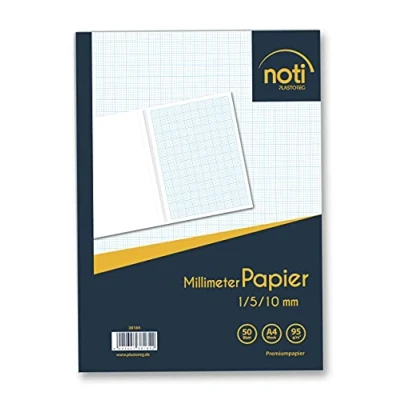 Abbildung von Plastoreg Millimeterpapier/Millimeterblock A4 50 Seiten Premiumpapier 95g/m² mit blauen Raster/Linien in 1/5/10mm u.a. für technische Zeichnungen
