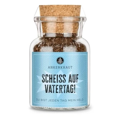 Abbildung von Ankerkraut &#039;Scheiß auf Vatertag&#039; Gewürz, Meersalz mit Rauch Aroma zum Würzen deiner Gerichte, Pasta, Kartoffeln &amp; Co kochen, Geschenk Vatertag Humor, 75 g im Korkenglas
