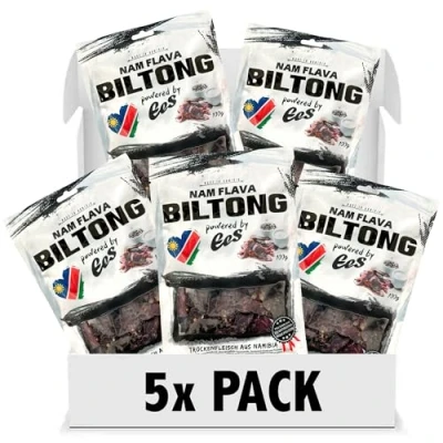 Abbildung von Nam Flava Original Biltong aus Namibia 500g (5x100 g) Beef Jerky, Trockenfleisch, viel Protein