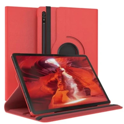 Abbildung von EAZY Case Tablet Hülle für Samsung Galaxy Tab S7 / S8 Schutzhülle 11 Zoll Smart Cover Rotationcase zum Aufstellen Klapphülle 360 drehbar mit Standfunktion Tasche Kunstleder Rot