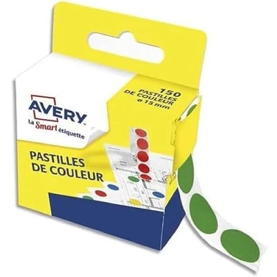 Abbildung von AVERY Spenderbox mit 150 selbstklebenden grünen Punkten, Durchmesser 15 mm