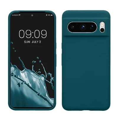 Abbildung von kwmobile Hülle kompatibel mit Google Pixel 8 Pro Silikon Handy Case Handyhülle weiche Oberfläche kabelloses Laden Petrol matt
