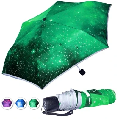 Abbildung von BERGIST® Regenschirm Kinder reflektierend ultraleicht Schulranzen Kinderschirm mit Safety Reflektoren Junge &amp; Mädchen Modell Galaxie Grün