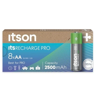 Abbildung von ITSON, Akkus AA, PRO, 8 Stück, leistungsstarke wiederaufladbare Akkus, Kapazität mit min. 2500 mAh, Verpackung 95% recycelt, Made in Japan, am besten für Spielcontroller, Kinderspielzeuge