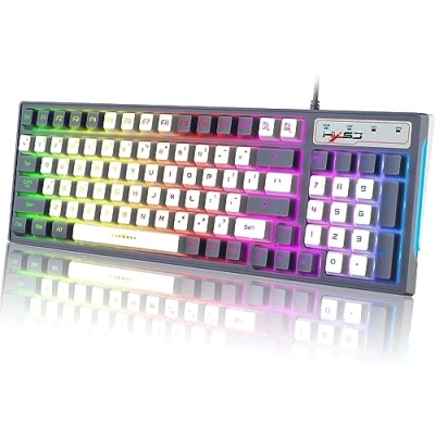 Abbildung von Kabelgebundene RGB Gaming Tastatur mit Multi Regenbogen 8 Chroma LED Hintergrundbeleuchtung, Farbblock Tastenkappen, ergonomisches 26 Tasten, Anti Ghosting, 96 Tasten Layout,Laserschnitzerei