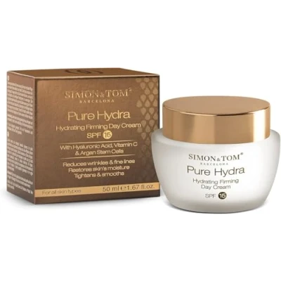 Abbildung von Simon&amp;Tom Pure Hydra Firming Day Cream SPF 15, Feuchtigkeitsspendende straffende Tages Gesichtscreme, Hyaluronsäure, Apfel &amp; Argan, Stammzellen, Anti Aging, 50ml