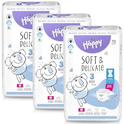 Abbildung von bella baby Happy Windeln Größe 3 Midi 5 9 kg 210 Stück, DERMATEST &amp; OEKO TEX Siegel, Babywindeln Einweg