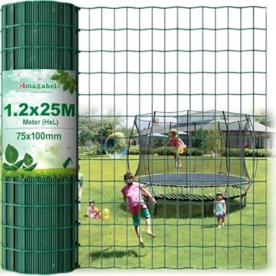 Abbildung von Amagabeli 1.2M x 25M Gartenzaun Zaun PVC beschichteter Rostfrei 75 100mm 2.1 mm Drahtzaun Maschendraht Hundezaun Zaunelemente Grünen Drahtgitter Kaninchendraht Metal Forstzaun