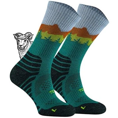 Abbildung von TODO BP Dünn Merino Wandersocken Kinder 55% Merinowolle Socken. Also TrekkingSocken für Damen, Herren Atmungsaktiv Funktionssocken Outdoor (Falcon Petrolio, 27 30)
