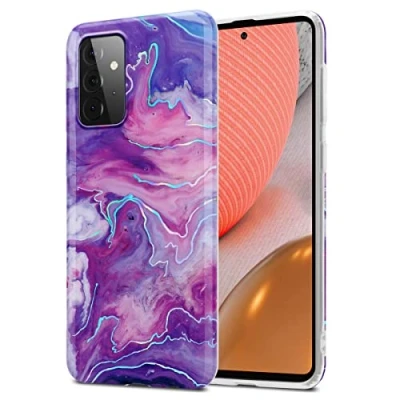 Abbildung von Cadorabo Hülle kompatibel mit Samsung Galaxy A72 4G / 5G Schutzhülle TPU Silikon Case Marmor Design Slim Kratzfest Weiche Gummi Rundumschutz für in Lila