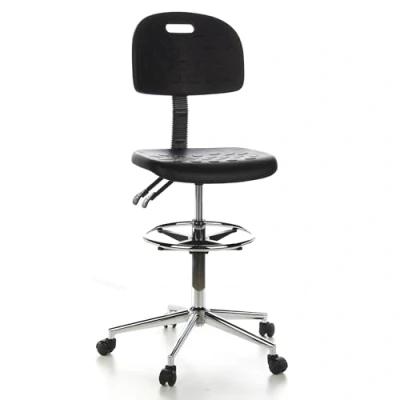Abbildung von hjh OFFICE 665060 Arbeitsstuhl TOP Work 23 Hartschaum Schwarz/Chrom Arbeitshocker mit Lehne &amp; Rollen, höhenverstellbar