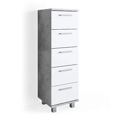 Abbildung von Vicco Midischrank Ilias, Beton/Weiß, 30 x 95 cm Drehbar