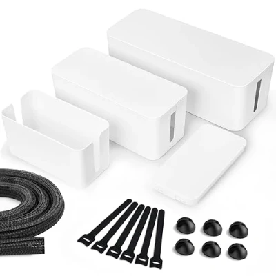 Abbildung von Lannvan Kabelbox,3er Set Kabelbox Weiß(Groß &amp; Medium Klein) aus ABS Kunststoff,Kabelmanagement Box Kabel Organizer inkl.Kabelhalter,Kabelbinder Kabelschlauch zum Verstecken