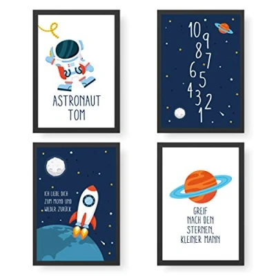 Abbildung von Papierdrachen 4 Premium Poster DIN A4 Personalisierte Wandbilder für Kinderzimmer Weltall hochwertige individualisierbare Kunstdrucke Dekoration Wandbild mit Namen