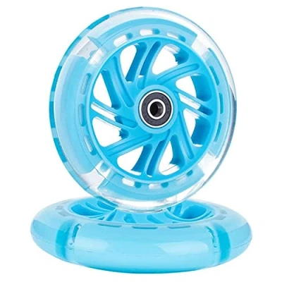 Abbildung von 1 Paar 120 mm Kinder Scooter LED Lichter Blinker Räder mit Kugellagern/hinten Roller Blau