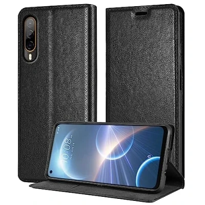 Abbildung von Cadorabo Hülle kompatibel mit HTC Desire 22 PRO in Nacht SCHWARZ Schutzhülle Magnetverschluss, Standfunktion und Kartenfach