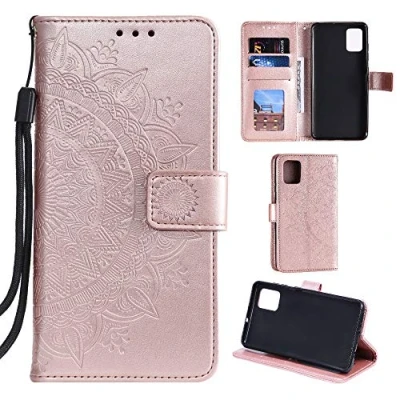 Abbildung von CoverKingz Handyhülle kompatibel mit Samsung Galaxy A51 Handytasche Kartenfach Klapphülle Case Handy Hülle klappbar Motiv Mandala Rosegold