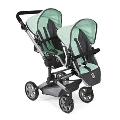 Abbildung von CHIC2000 Puppen Zwillingsbuggy Linus Duo, Grau Mint, mit zwei abnehmbaren, bis in Liegeposition verstellbaren Sportsitzen