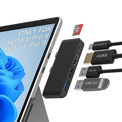 Abbildung von Surface Pro 9 Docking Station, 8 Station mit 4K HDMI, USB C Thunderbolt 4, 3.0 + 2.0, TF Kartenleser, 9/8 Zubehör Hub erweitert auf 3 Bildschirme