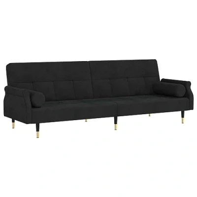 Abbildung von vidaXL Schlafsofa mit Kissen, Sofa verstellbaren Rückenlehnen, Couch für Wohnzimmer, Schlafcouch Bettsofa Sofabett Metallfüße, Schwarz Samt
