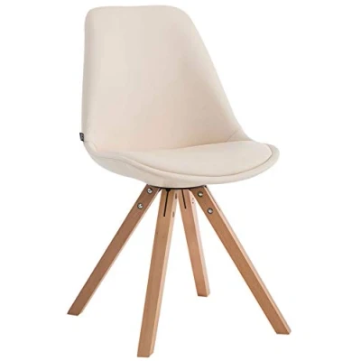 Abbildung von CLP Besucherstuhl Laval Square Mit Hochwertiger Polsterung Und Kunstlederbezug Esszimmerstuhl Holzgestell, Farbe:Creme, Gestell Farbe:Natur