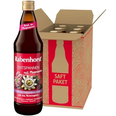 Abbildung von RABENHORST Entspannen mit Magnesium 6er Pack (6 x 700 ml) Mehrfruchtsaft Passionsblumenkraut Essenz, und Vitamin B6 für den Energiehaushalt das Nervensystem
