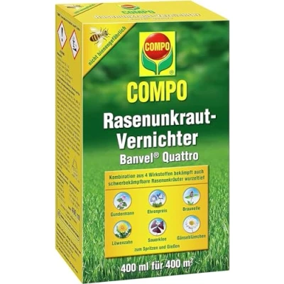 Abbildung von COMPO Rasenunkraut Vernichter Banvel Quattro, Bekämpfung von schwerbekämpfbaren Unkräutern im Rasen, Konzentrat, 400 ml (400 m²)