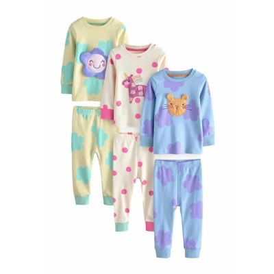 Abbildung von Next 3 PACK Regular FIT Nachtwäsche Set Pastel cat unicorn flower für Kinder, Größe: 80,