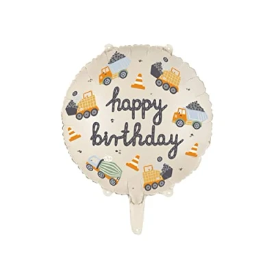 Abbildung von Folienballon Happy Birthday Ballon Fahrzeuge Luftballon Baustelle Geburtstag Junge Kran Laster Bagger, 35cm