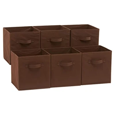Abbildung von Amazon Basics zusammenklappbarer Aufbewahrungswürfel/Organizer aus Stoff mit Griffen, 26,6 x 27,9 cm, 6 Stück, Einfarbig Braun