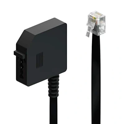 Abbildung von deleyCON 0,2m Telefon Adapter RJ11 Stecker 6P4C auf TAE F Buchse Netzwerk
