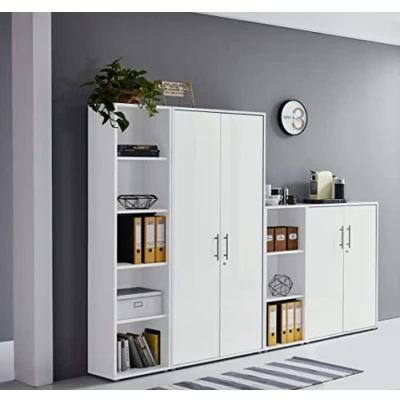 Abbildung von abschliessbare Regalwand Aktenschrank Büroschrank Schrankwand Büromöbel Regal Office Edition in Weiß/Weiß Matt (Set 4)