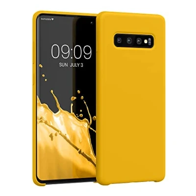 Abbildung von kwmobile Hülle kompatibel mit Samsung Galaxy S10 Plus / S10+ Silikon Handy Case Handyhülle weiche Oberfläche kabelloses Laden Strahlend Gelb