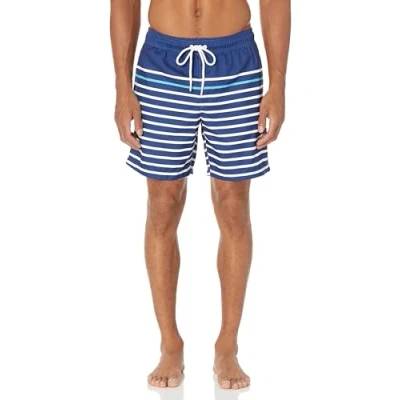 Abbildung von Amazon Essentials Herren Badehose, Schnell Trocknend, 18 cm Auslauffarben, Dunkelblau Streifen, S
