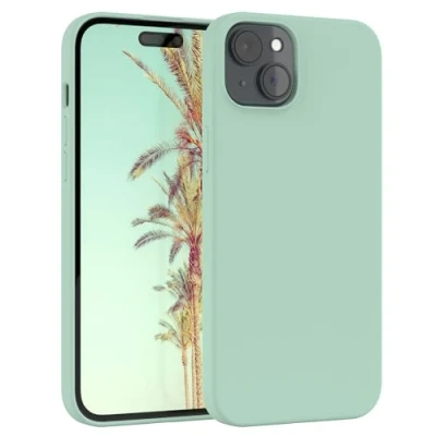 Abbildung von EAZY CASE Premium Silikon Handyhülle kompatibel mit iPhone 15 Plus Slimcover Kameraschutz und Innenfutter, Silikonhülle, Schutzhülle, Bumper, Handy Case, Hülle, Softcase, Mint Grün
