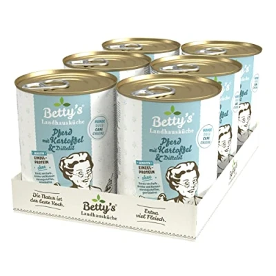 Abbildung von Betty&#039;s Landhausküche Hund Pferd mit Kartoffel &amp; Distelöl 6 x 400 g Für alle Hunderassen geeignet Hohe Bioverfügbarkeit Wir achten auf Beste Qualität