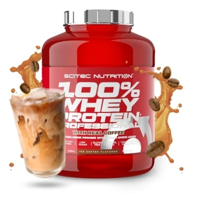Abbildung von Scitec Nutrition 100% Whey Protein Professional Angereichert mit zusätzlichen Aminosäuren und Verdauungsenzymen Glutenfrei Palmölfrei, 2.35 kg, Eis Kaffee