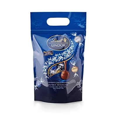 Abbildung von Lindt LINDOR Schokoladen Kugeln dunkle Mischung 1 kg Beutel, wiederverschliessbar ca. 80 Schokolade (50%, 60% &amp; 70% Kakao) Grosspackung Pralinen Geschenk Schokoladengeschenk
