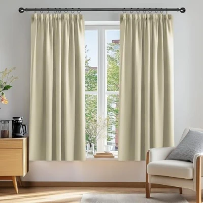Abbildung von Deconovo Vorhang Blickdicht Verdunkelung Dicke Gardine Thermovorhang Kinderzimmer, 138x132cm(HöhexBreite), Beige, 2er Set