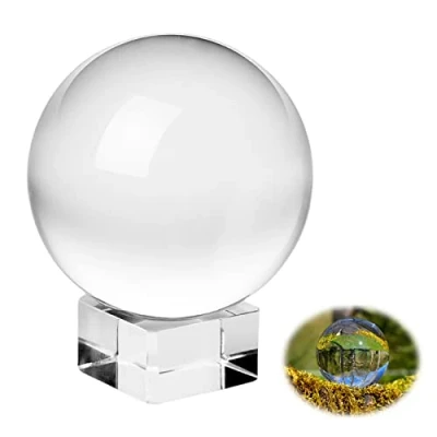Abbildung von Glaskugel: Kristallkugel K9 Klare Kugel 80mm Glaskugel Fotografie mit Runder Holzsockel für Zubehör Lensball Wahrsagerkugel Geschenk Hobbyfotografen