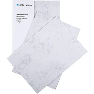 Abbildung von Betterpress® Marmorpapier Gastropapier DIN A5, 120 g/m², 60 Blatt beidseitig marmoriert Briefpapier grau Gastronomie Speisekarten Papier zum bedrucken