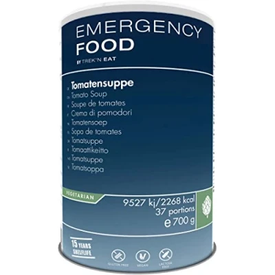 Abbildung von Emergency Food Tomatensuppe vegetarisch, Notvorrat beim Campen, Trekking, etc. Stärkend und nährend. ALL NATURAL 700g Dose to go