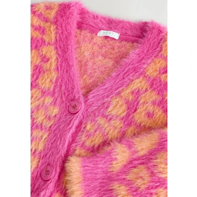 Abbildung von Next Regular FIT BOXY Strickjacke für Kinder, Größe: 98, Pink and orange leopard