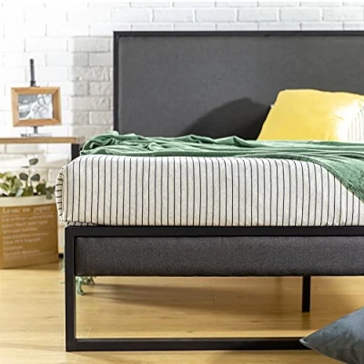 Abbildung von ZINUS Christina 36 cm Gepolsterter Bettrahmen Plattformbett Kopfteil Lattenrost aus Holz Einfache Montage 180 x 200 Grau