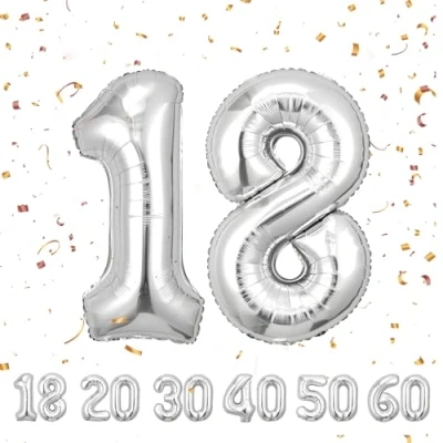 Abbildung von ballonluftballon 18 jahre Sliber ballons 40&quot; 101cm Geburtstagsdeko Folienballon Zahl Deko zum Geburtstag fliegt mit Helium für Männer Frauen Geburtstagsparty Jubiläum…