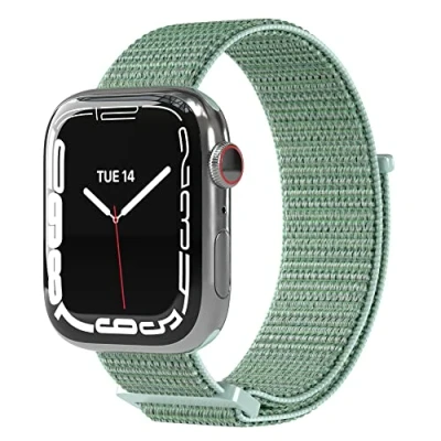 Abbildung von EAZY CASE Uhrenarmband Nylon Band für iWatch 9 8 7 6 5 4 3 2 1 SE Ultra, Sport Armband verstellbares mit Klettverschluss Mint Grün
