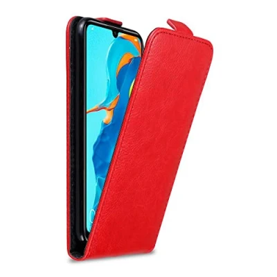 Abbildung von Cadorabo Hülle kompatibel mit Huawei P30 LITE Flip Design aus Premium Kunst Leder Klappbare Stoßfeste Magnetische Cover für Tasche in Rot